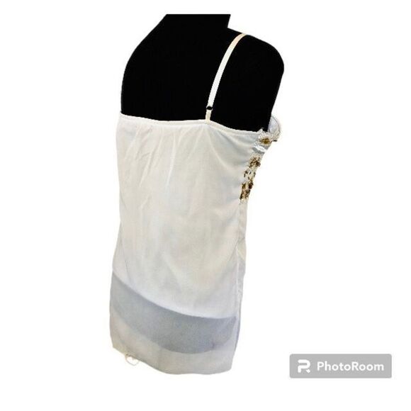 White Camisole Tank Top Sleeveless Top (OS) by MAPSI, Womens with Gold Sequin Pa - Picture 5 of 11